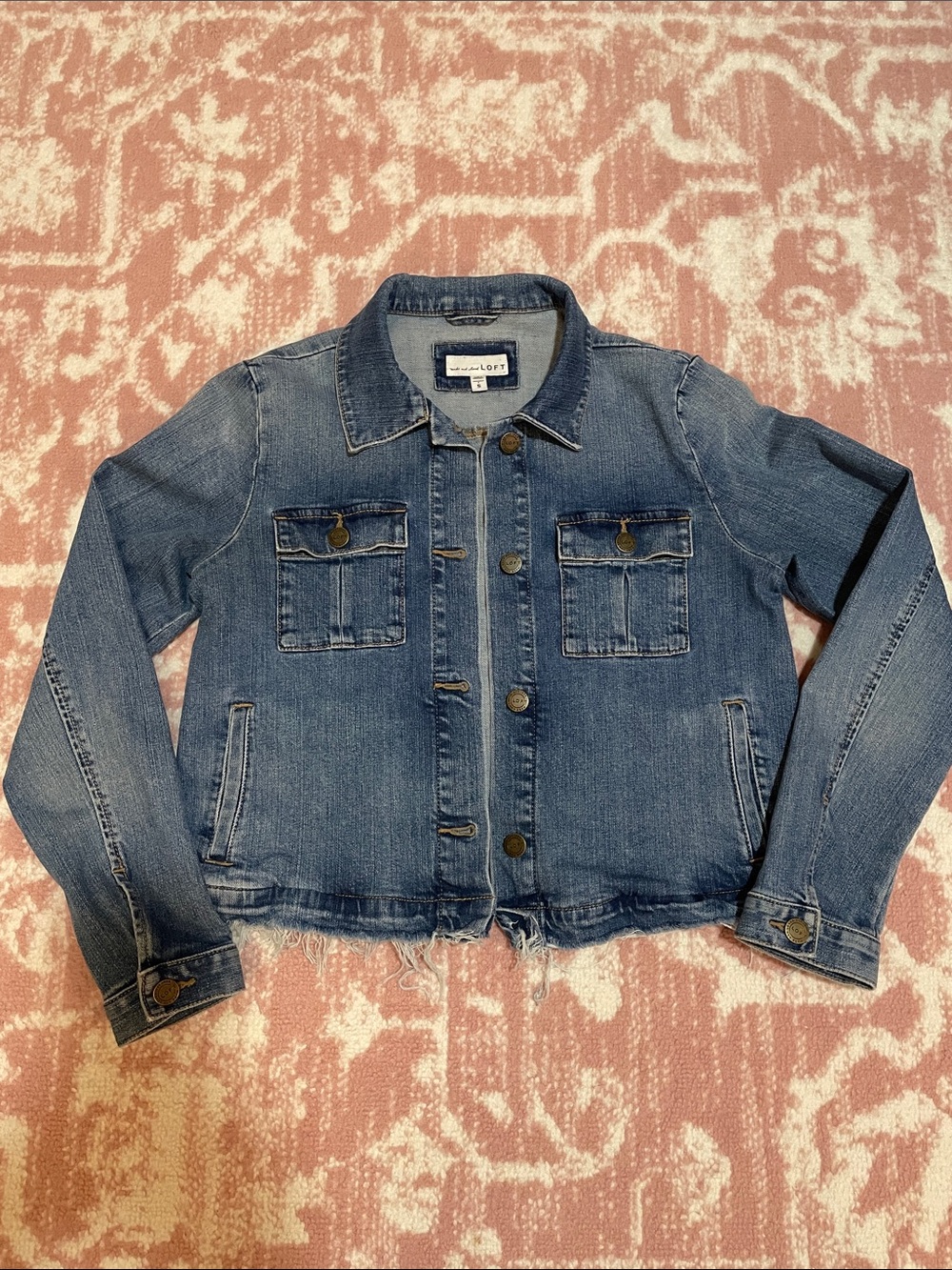 LOFT Distressed Light Blue Denim Jacket